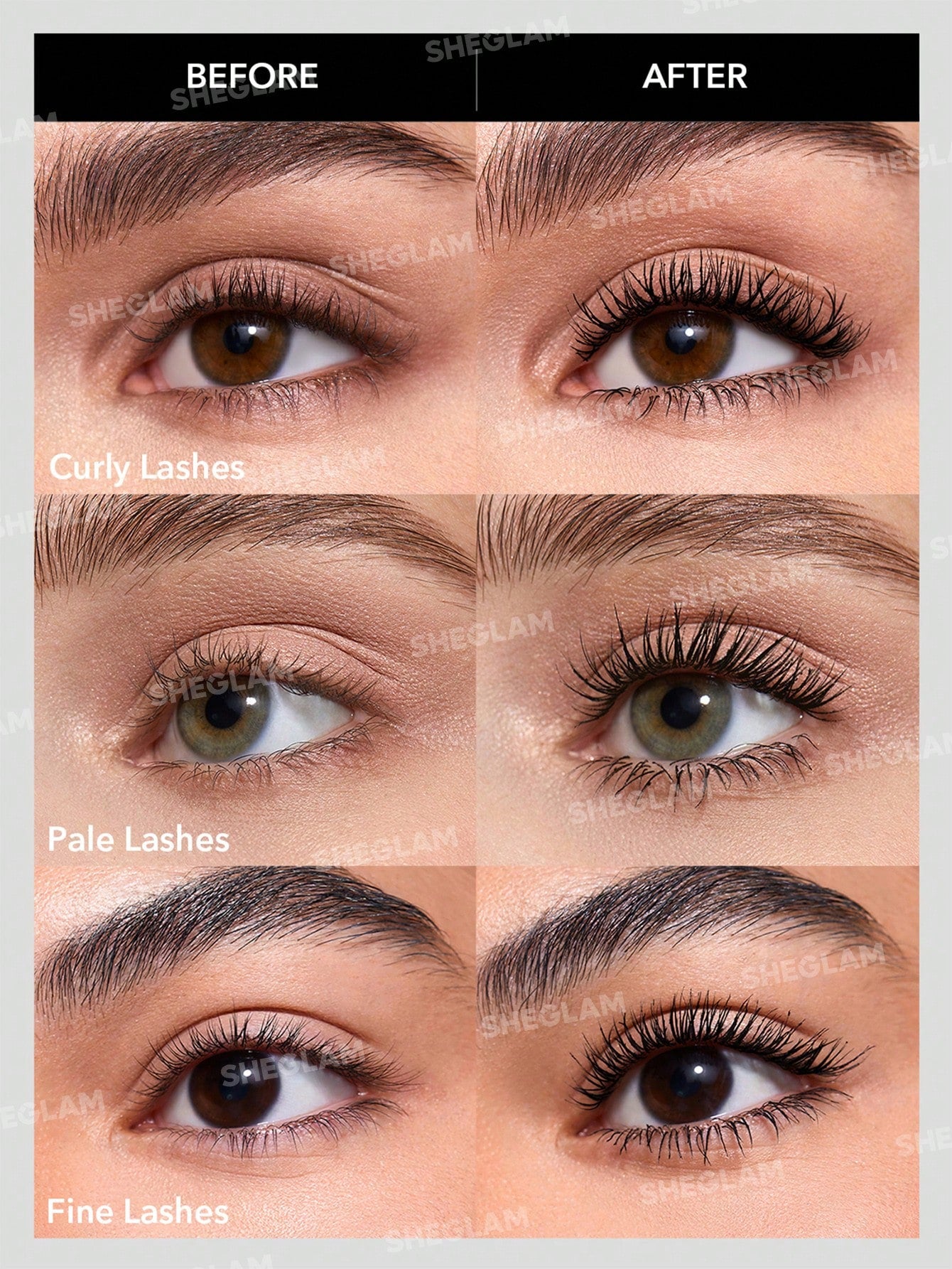SHEGLAM All-in-One Volume & Length Mascara Before and After - Emberil Pakistan