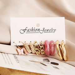 5 Pieces Pearl Butterfly Earrings Stud Pack - Emberil