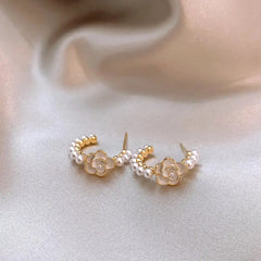 White Rose Pearl Hoops-Emberil