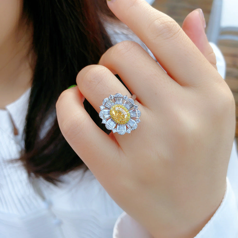 S925 Yellow Stone Cubic Zirconia Ring - Emberil