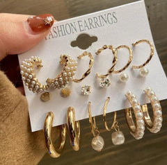 Elegant Pearl Hoops Stud Pack - 9 Pair Set