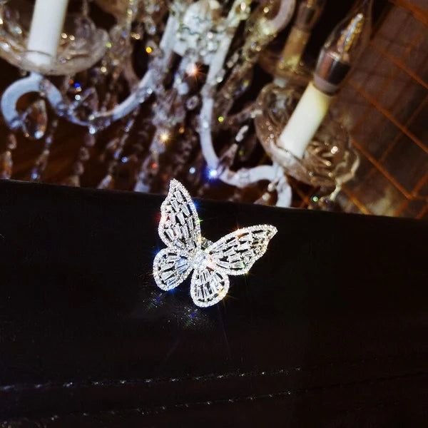 Butterfly Crystal Statement Ring Adjustable - Emberil