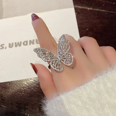 Butterfly Crystal Statement Ring Adjustable - Emberil