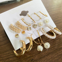 Elegant Pearl Hoops Stud Pack - 9 Pair Set