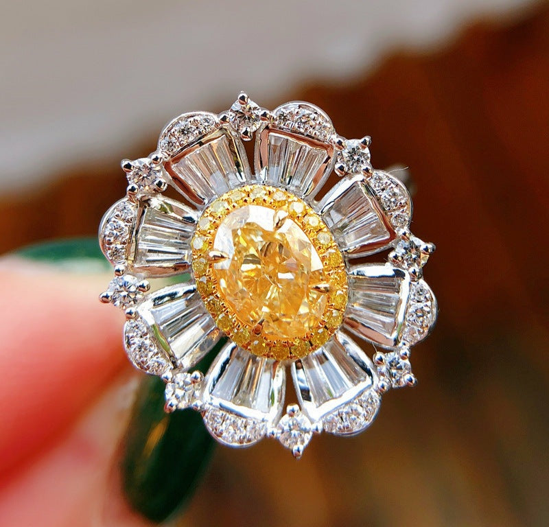 S925 Yellow Stone Cubic Zirconia Ring - Emberil