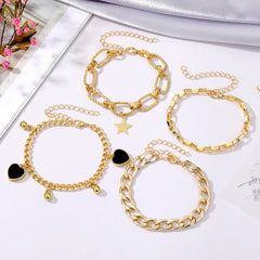 Black Heart Gold Chain Bracelets Set-Emberil