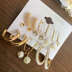 Elegant Pearl Hoops Stud Pack - 9 Pair Set