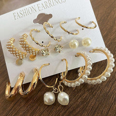 Elegant Pearl Hoops Stud Pack - 9 Pair Set