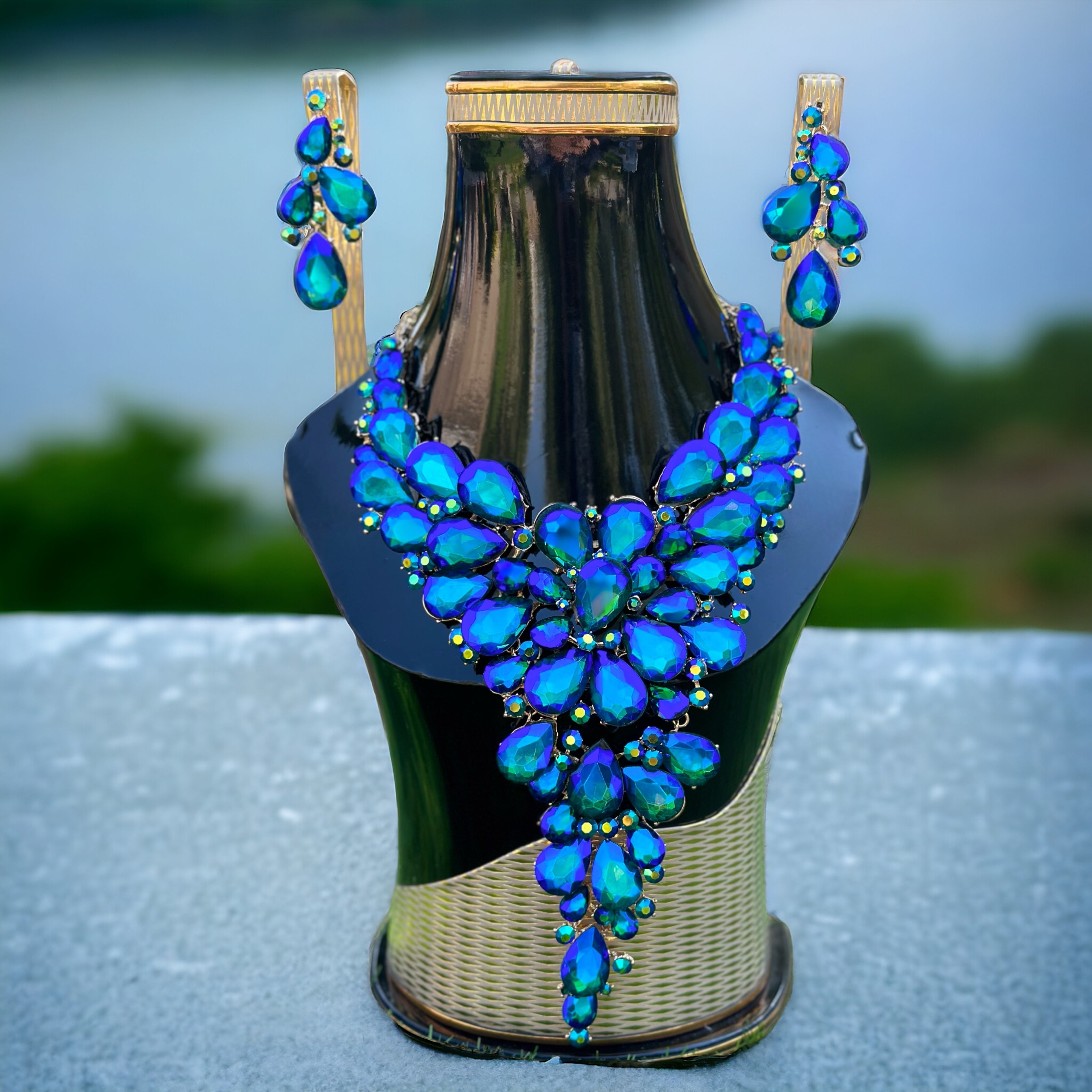 Luxurious Blue Bridal Rhinestone Set -Emberil