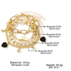 Black Heart Gold Chain Bracelets Set-Emberil