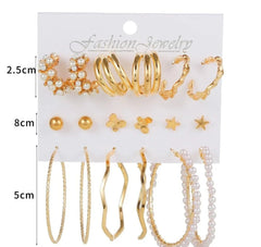 Pearl-Gold Hoops Stud Set-Emberil