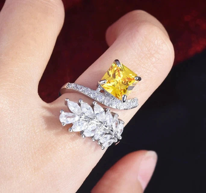 Yellow Cubic Zirconia Leaf Ring-Emberil