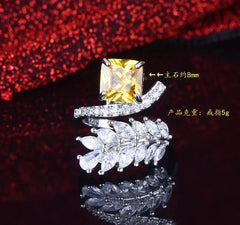 Yellow Cubic Zirconia Leaf Ring-Emberil