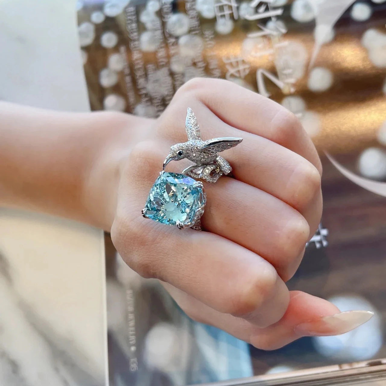 Luxury Blue Cubic Zirconia Bird Ring - S925 (Adjustable) - Emberil