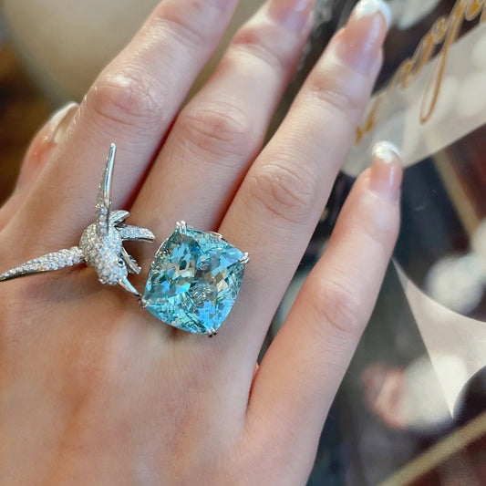 Luxury Blue Cubic Zirconia Bird Ring - S925 (Adjustable) - Emberil