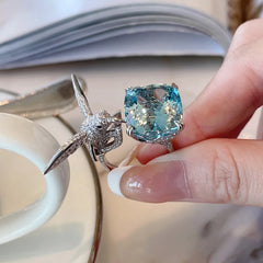 Luxury Blue Cubic Zirconia Bird Ring - S925 (Adjustable) - Emberil