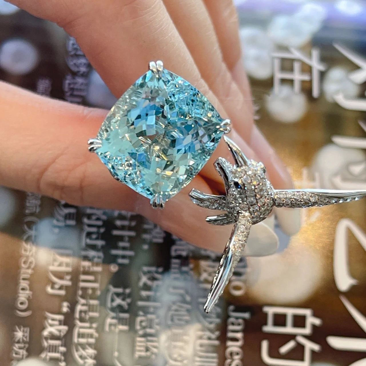 Luxury Blue Cubic Zirconia Bird Ring - S925 (Adjustable) - Emberil