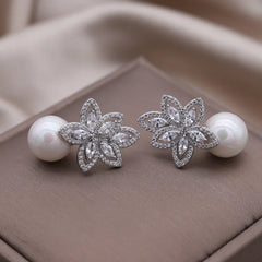 Sparkling Flower Pearl Studs-Emberil