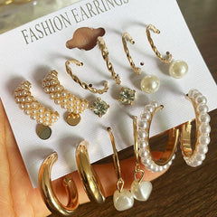 Elegant Pearl Hoops Stud Pack - 9 Pair Set