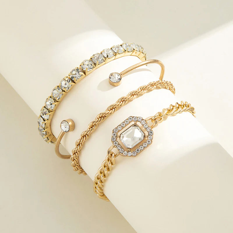 Elegant Rhinestone Crystal Bracelet Set - 4 Pcs - Emberil