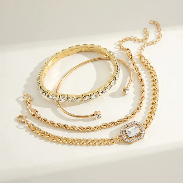 Elegant Rhinestone Crystal Bracelet Set - 4 Pcs - Emberil