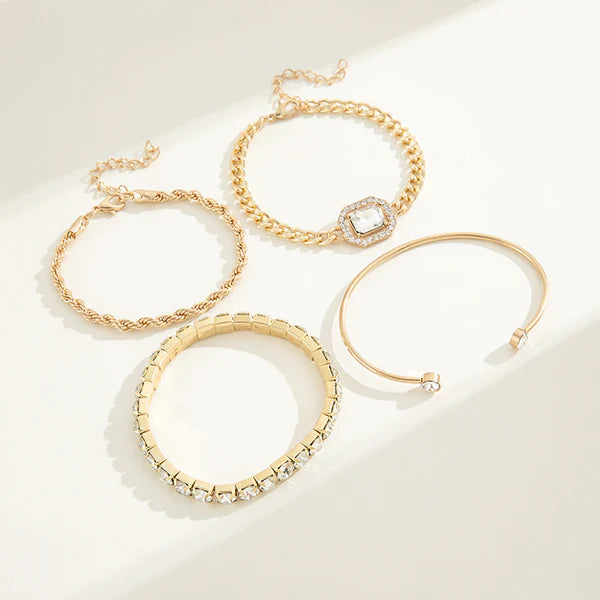 Elegant Rhinestone Crystal Bracelet Set - 4 Pcs - Emberil