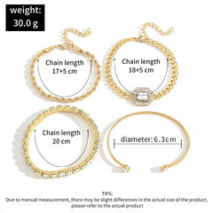 Elegant Rhinestone Crystal Bracelet Set - 4 Pcs - Emberil