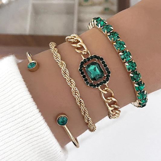 4 Pcs Vintage Crystal Bracelet Set - Emberil