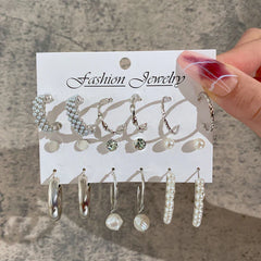 Elegant Pearl Hoops Stud Pack - 9 Pair Set