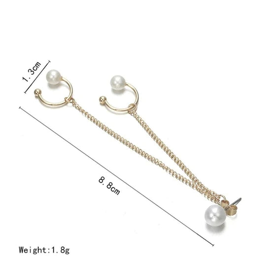 Pearl Double Chain Earring Clip - Emberil