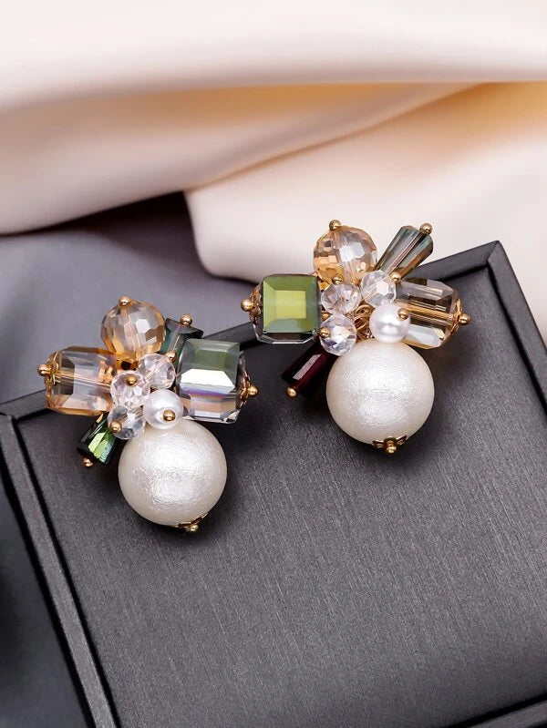 Crystal Pearl Glory Earrings - S925 - Emberil