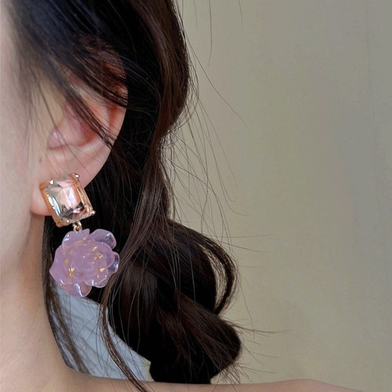 Tea Pink Rose Crystal Earrings