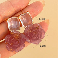 Tea Pink Rose Crystal Earrings