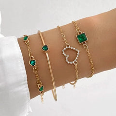 Emerald Green Cubic Zirconia 4-Piece Bracelet Set - Emberil