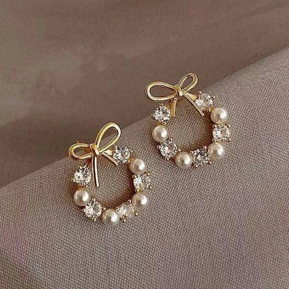 Bow Pearl Crystal Earrings - Emberil