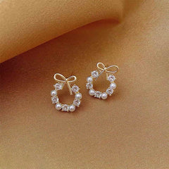 Bow Pearl Crystal Earrings - Emberil