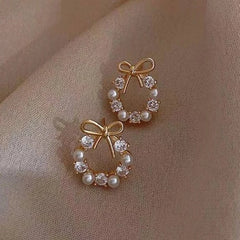 Bow Pearl Crystal Earrings - Emberil