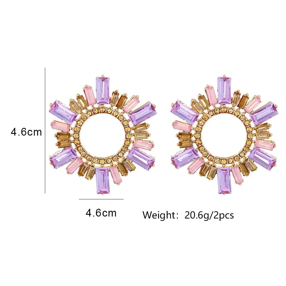 Luxury Ring of Crystals Rhinestone Floral Earrings - Emberil