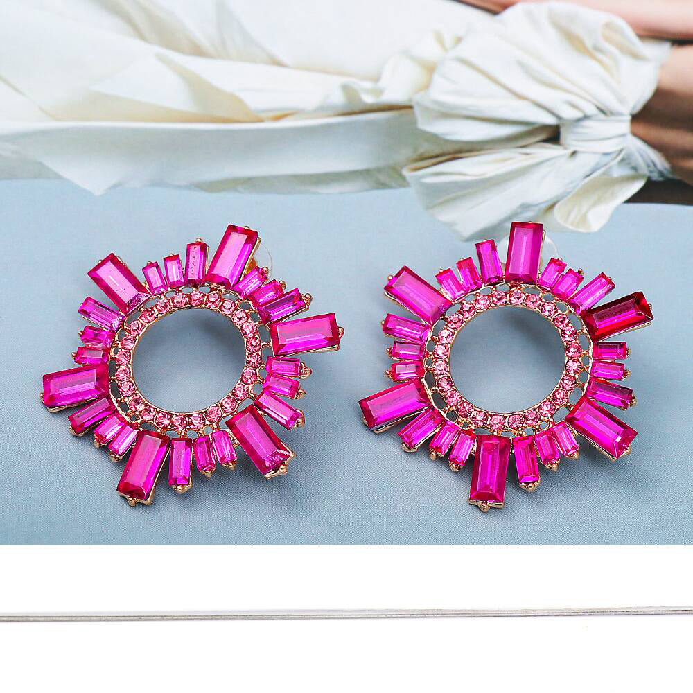 Luxury Ring of Crystals Rhinestone Floral Earrings - Emberil