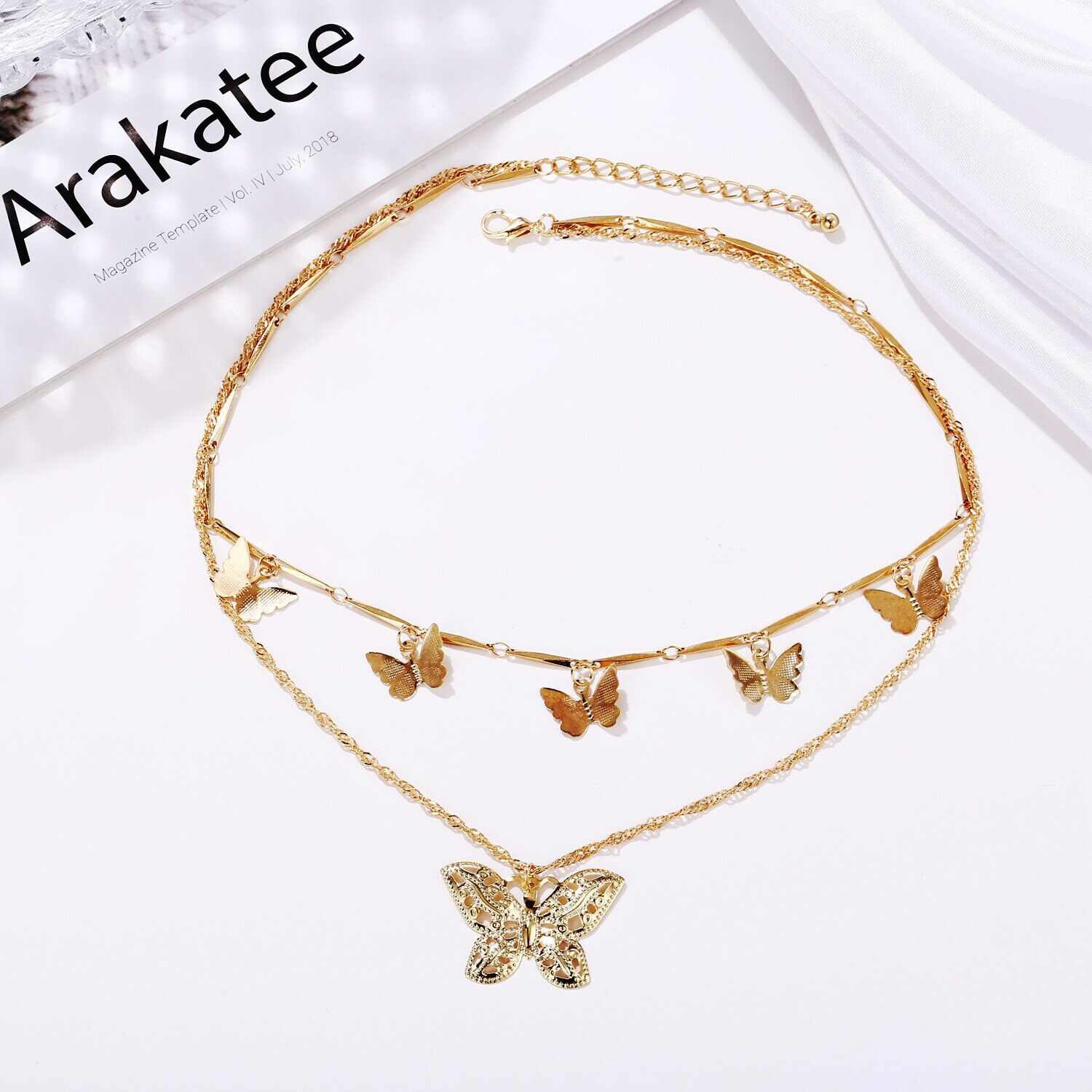 Double Layer Butterfly Necklace - Emberil