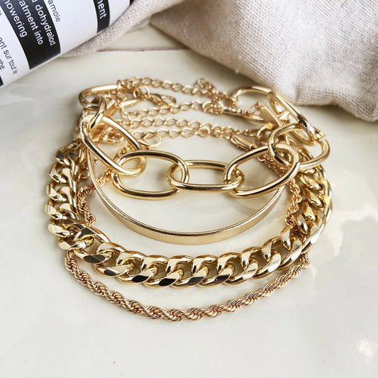 4 Pcs Cuban Chain Open Bracelets Set - Emberil