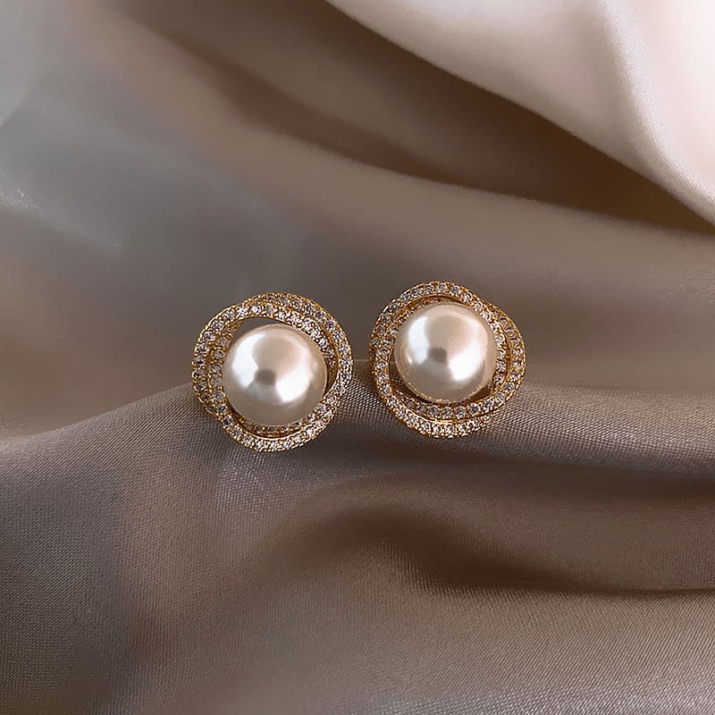 Spiral Pearl Stud Earrings S925 - Emberil