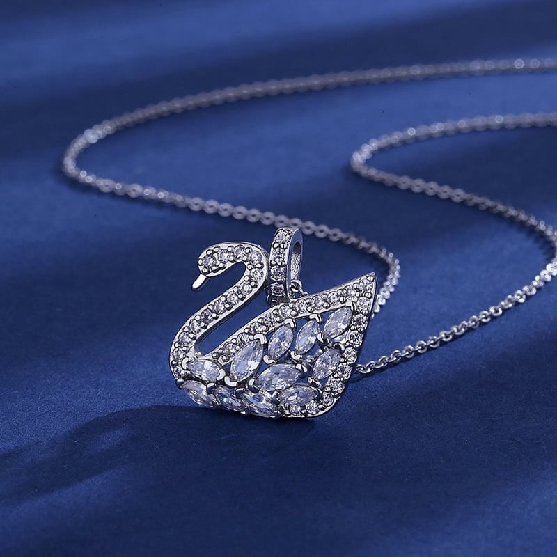 White Crystal Swan Necklace - Emberil