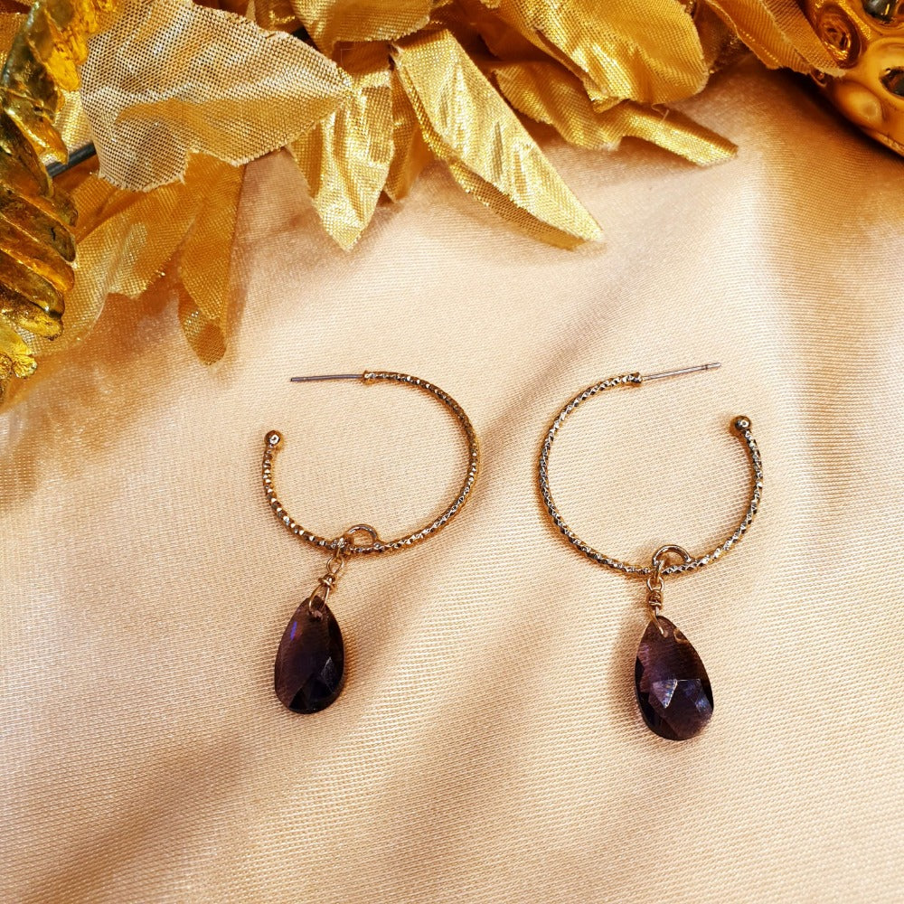 Golden Purple Teardrop Hoops - Emberil