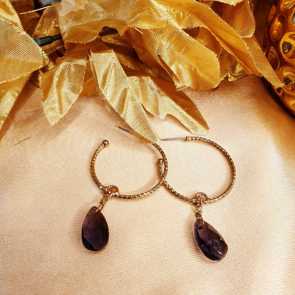 Golden Purple Teardrop Hoops - Emberil