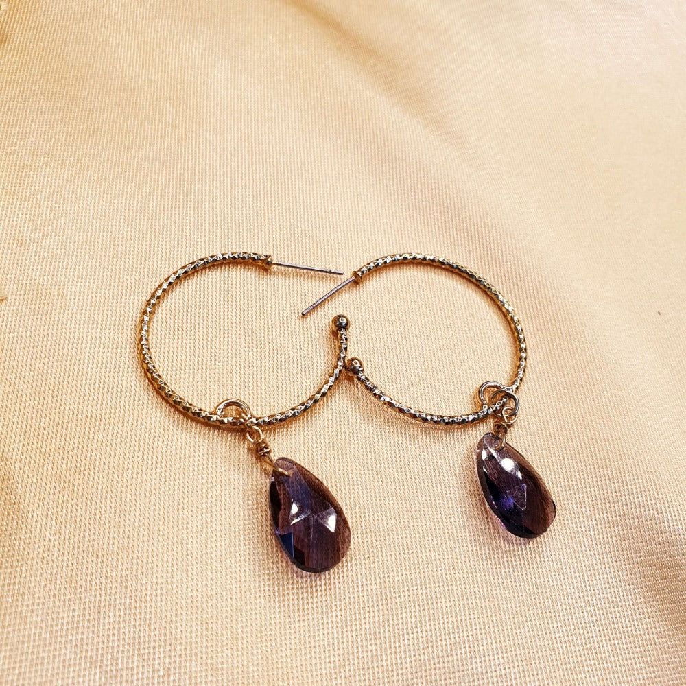 Golden Purple Teardrop Hoops - Emberil