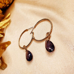 Golden Purple Teardrop Hoops - Emberil