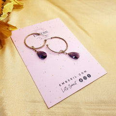 Golden Purple Teardrop Hoops - Emberil