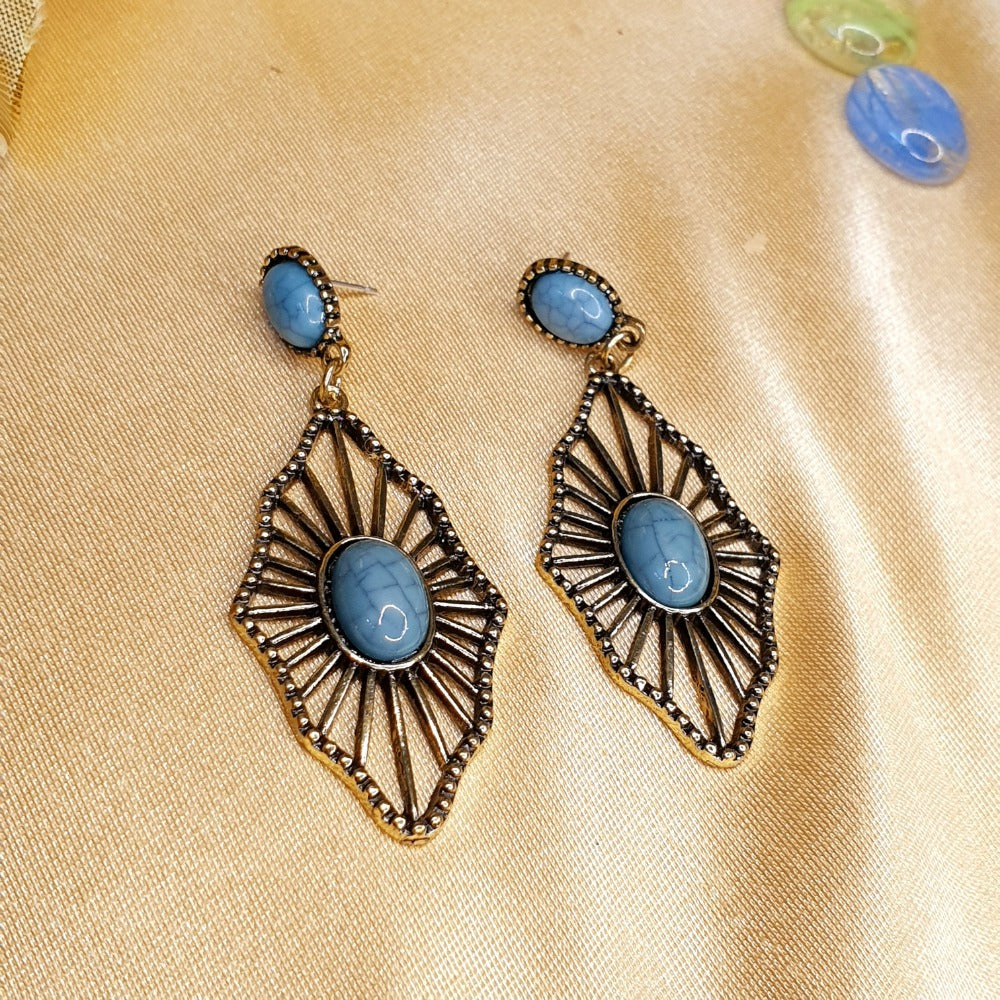 Vintage Blue Oxidized Earrings - Emberil