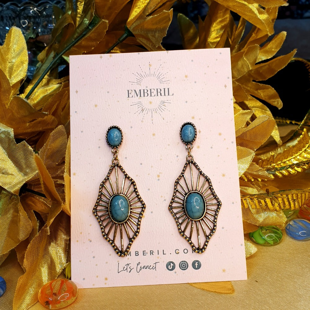 Vintage Blue Oxidized Earrings - Emberil